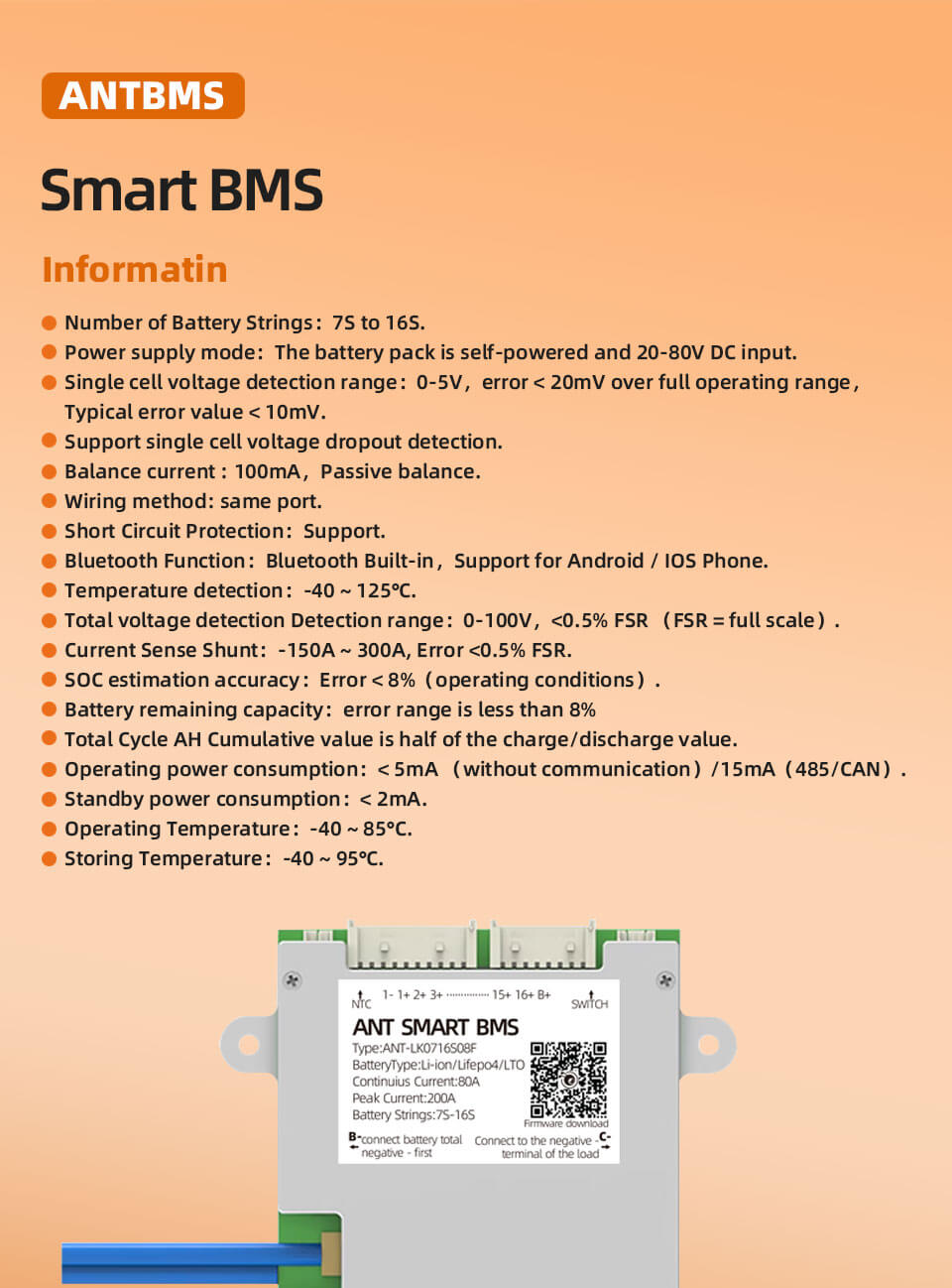 ANT BMS 7S 8S 9S 10S 11S 12S 13S 14S 15S 16S 40A 80A 110A 130A 170A 240A 380A Smart 24V-60V Lifepo4 li-ion LTO Battery Protection Board (3)