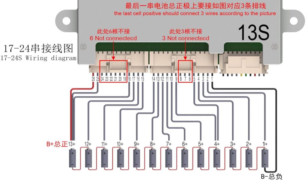 13S Wiring diagram Of ANT BMS 17S-24S 50A-100A Smart BMS