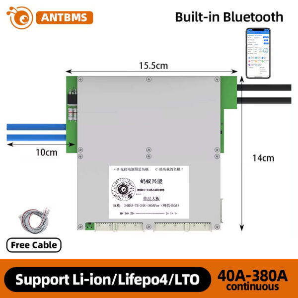 ANT BMS 10S-24S 50A-180A Smart 32V-88V Lifepo4 li-ion LTO Battery Protection Board (3)