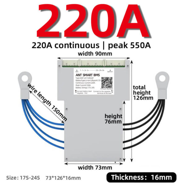 ANT BMS 17S 18S 19S 20S 21S 22S 40A 80A 110A 130A 170A 240A 380A Smart 48V 60V 72V 80V 88V Lifepo4 li-ion LTO Battery Protection Board (7)