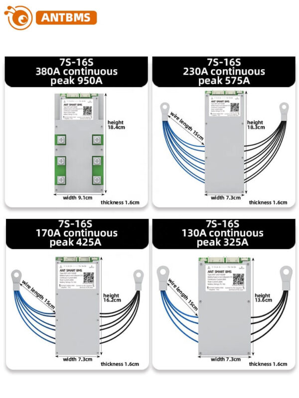 ANT BMS 7S 8S 9S 10S 11S 12S 13S 14S 15S 16S 40A 80A 110A 130A 170A 240A 380A Smart 24V-60V Lifepo4 li-ion LTO Battery Protection Board (12)