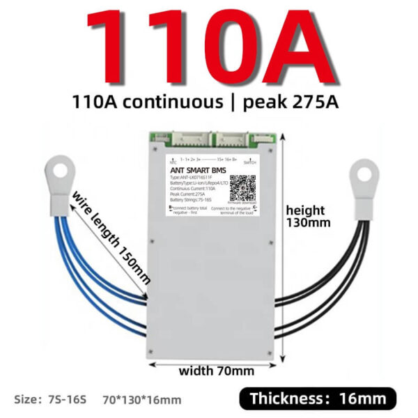 ANT BMS 7S 8S 9S 10S 11S 12S 13S 14S 15S 16S 40A 80A 110A 130A 170A 240A 380A Smart 24V-60V Lifepo4 li-ion LTO Battery Protection Board (13)