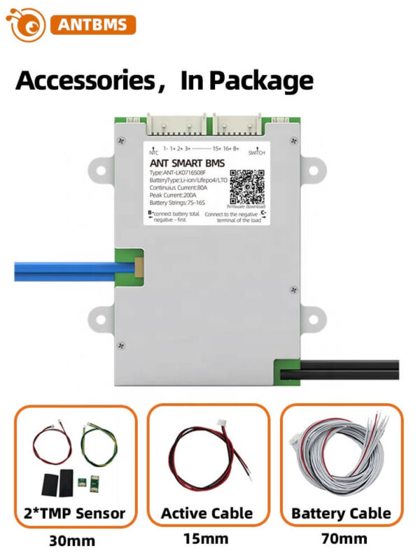 ANT BMS 7S 8S 9S 10S 11S 12S 13S 14S 15S 16S 40A 80A 110A 130A 170A 240A 380A Smart 24V-60V Lifepo4 li-ion LTO Battery Protection Board (4)