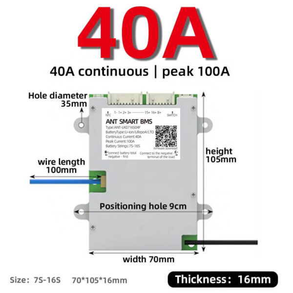 ANT BMS 7S 8S 9S 10S 11S 12S 13S 14S 15S 16S 40A 80A 110A 130A 170A 240A 380A Smart 24V-60V Lifepo4 li-ion LTO Battery Protection Board (5)