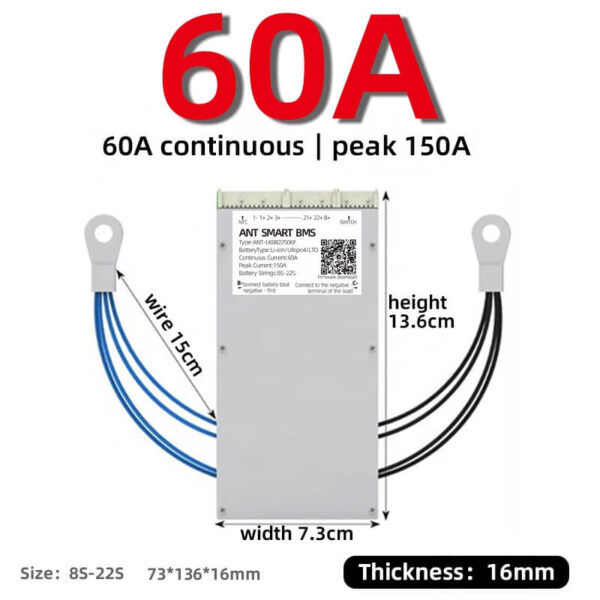 ANT BMS 8S 9S 10S 11S 12S 13S 14S 15S 16S 17S 18S 19S 20S 21S 22S 40A 80A 110A 130A 170A 240A 380A Smart 24V 36V 48V 60V 72V 80V Lifepo4 li-ion LTO Battery Protection Board (5)