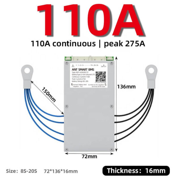 ANT BMS 8S 9S 10S 11S 12S 13S 14S 15S 16S 17S 18S 19S 20S 40A 80A 110A 130A 170A 240A 380A Smart 24V 36V 48V 60V 72V Lifepo4 li-ion LTO Battery Protection Board (3)