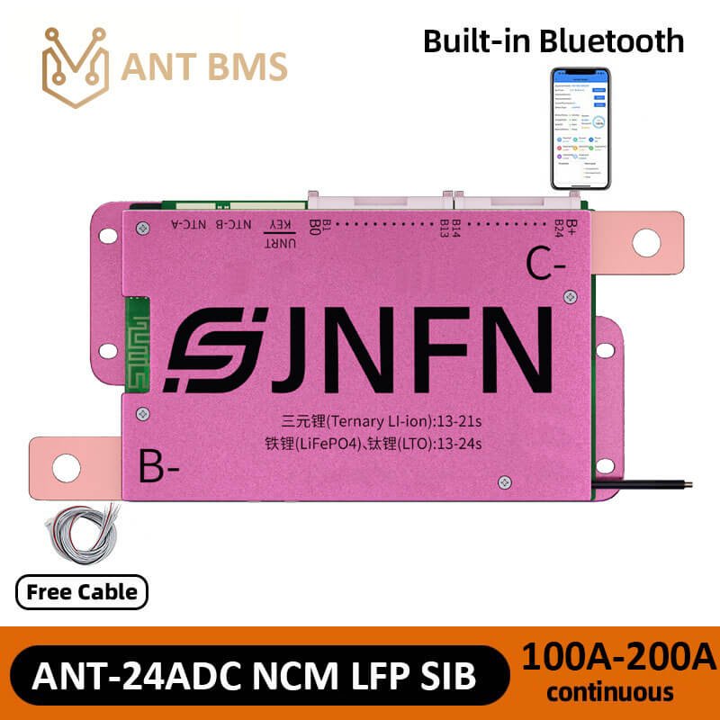 ANT BMS 13S-24S ANT-24ADC RS485 Bluetooth 1000mA Active Balancing Smart BMS 100A-120A 48V-60V-72V-96V NCM LFP LTO Sodium-ion Battery Protection Board JNFN BMS